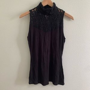 LOFT Black Sleeveless Top, Lace Detail, Size M